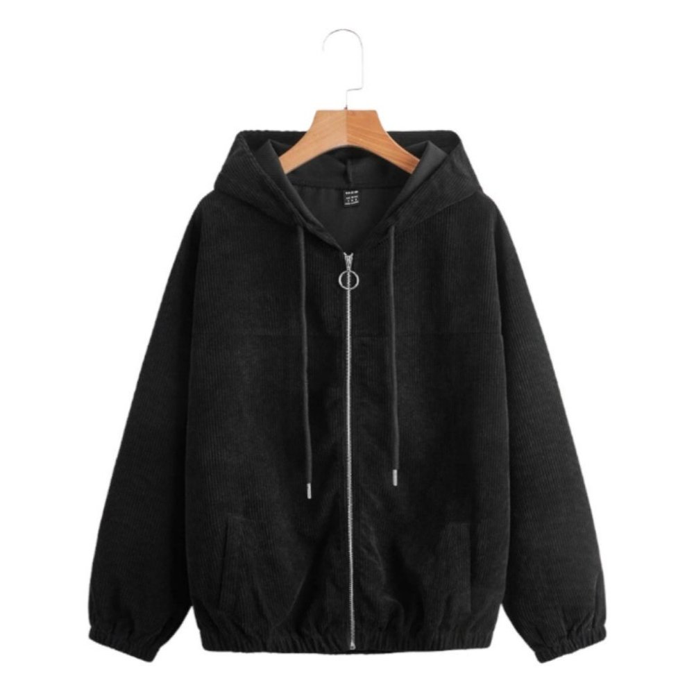 SHEIN | Zip Up Drawstring Hooded Corduroy Jacket